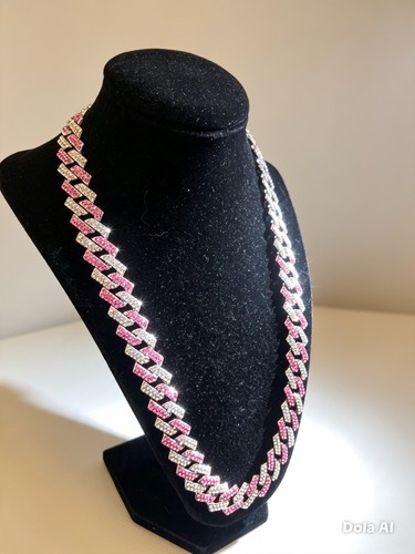55cm pink silver iced cuban - iced,