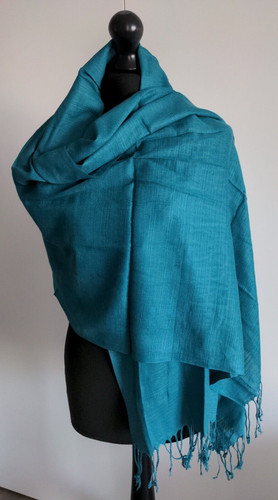 Silk thai shawl teal - shawl,