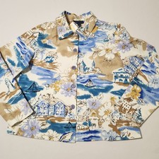 Artscapes QVC Jacket Womens Medium Cotton Beachy Coastal Wearable Art 