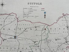 Suffolk antique engraved map coloured boundary 1835