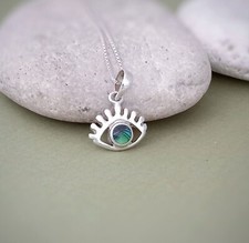 Protective Eye pendant in sterling silver and abalone, Lucky Turkish Eye charm