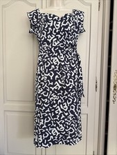 Katya Wildman Bombshell Dress 10. Curvy. Lined.  Blue /White Geometric Pattern