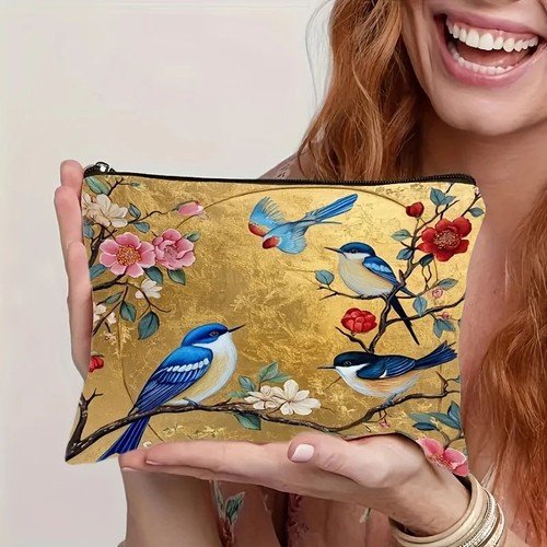 Floral bird makeup bag - makeup,