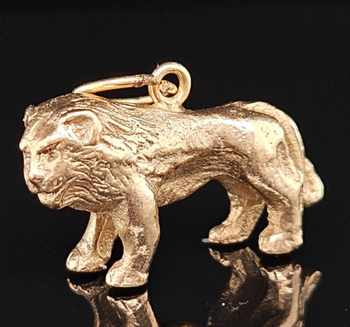 Gold lion charm pendant - lion,