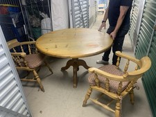 Solid Pine Round Dining Table And 6 Bow Chairs 1970’s Original Great Quality 