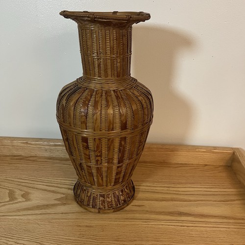 Vintage floor vase woven - vase,