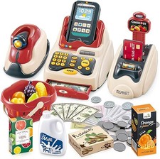 Kids Cash Register Toy Till – Scanner, Credit Card, Play Food, Money & Shopping