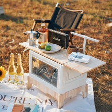 Camping Car Trunk Storage Box BBQ Folding Case Organizer Wood Table With Lamp UK