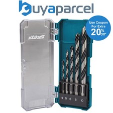 Makita D-72861 5 Piece Brad Point Wood Drill Bit Set 4 5 6 8 10mm Bits + Case