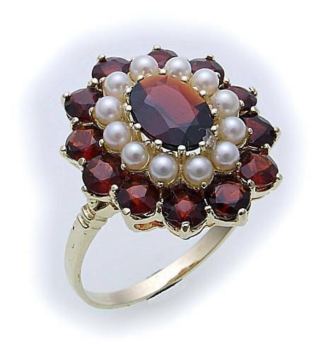 Women ring garnet pearls - ring,
