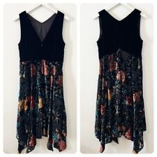 Monsoon Peony devore hanky hem dress black Velvet Size US 10