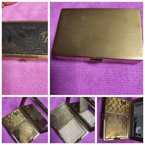 Vintage brass powder compact - powder,