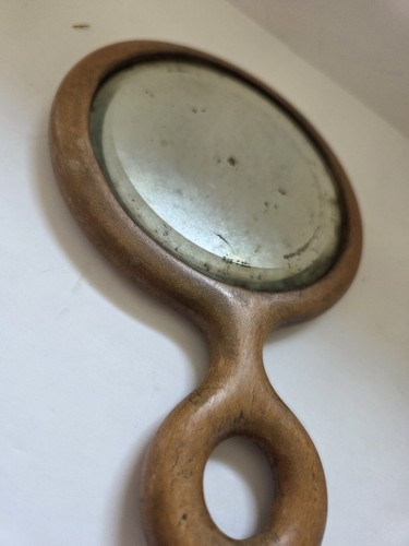 Wooden hand mirror beveled - wooden,
