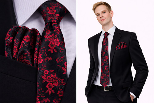 Men tie red floral paisley - red,