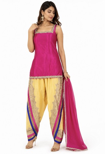 Pink yellow punjabi dhoti - pink,