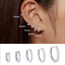 5-9MM Round Huggie Small Cubic Zirconia 925 Sterling Silver Ear Hoop Earrings 2x