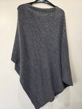 Womens Grey Poncho Shawl With