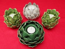 4 Ceramic Green Artichoke Shaped Tea Light Candle Holders Gisela Graham & Boltze