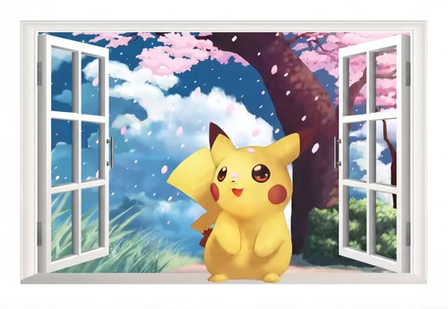Pikachu cherry blossom window - pikachu,