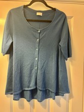 TSE Women’s 100% Cashmere Cardigan Blue Large Short Sleeve V Neck Button Front