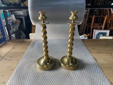 A Pair of Antique English Barley Twist Brass Candlesticks 32cm
