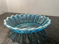 DAVIDSON BLUE OPALESCENT GLASS PEARLINE BRIDESHEAD OVAL DISH 1889 ~ FREE UK P&P
