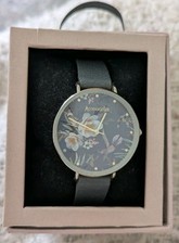 Boxed Accessorize Ladies Girls Watch Faux Leather Grey Strap  Floral Gold Face 