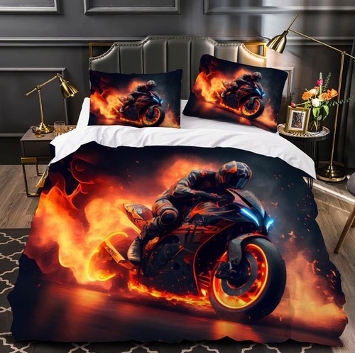 Flame motorcycle duvet cover - motorcycle,