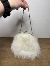 Vintage Faith White Faux Fur Metal Strap Clutch Bag