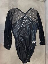 Alpha Factor Child Large Gymnastic Leotard Black Long Sleeve Swarovski Crystals