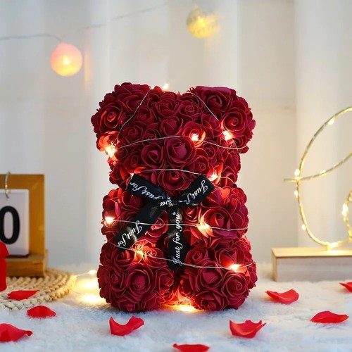Red rose teddy bear gift - red,
