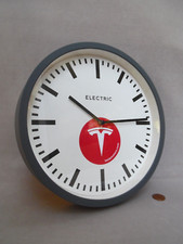 Modern TESLA ELECTRIC MOTORS WALL CLOCK, Modernist GREY FRAME Retro GARAGE DECOR