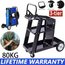 Welding Cart 3 Tier Trolley Chains Plasma Cutter Mig Arc Tig Welder 80kg Storage