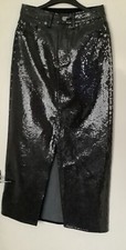 New Marks And Spencer Black Sequinned Denim Maxi Skirt Size 8 Rrp£45