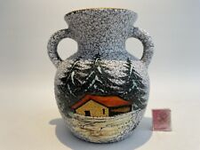 Vintage Vallauris France Small Handled Vase Handpainted Winter Scene Home Decor