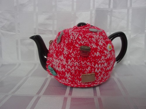 Hand knitted red - knitted, white