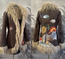 Insane Vintage Miss Sixty Patchwork Afghan Coat Sz M Fur Penny Lane Y2K Boho