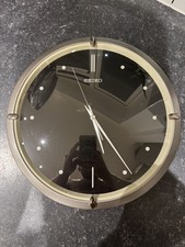 Seiko Grey Black Sweeping Second Hand Round Domed Wall Clock Working QXA305KT