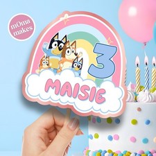 Girls Bluey personalised birthday cake topper ~ Rainbow  ~ Fast Dispatch