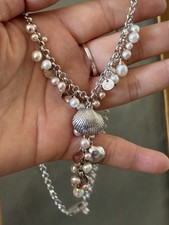 Clogau Beachcomber Necklace 925 Sterling Silver Chain&9ct Rose Gold&Pearl Vtg HM