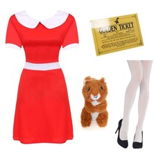 LADIES SPOILT GOLDEN TICKET WINNER FANCY DRESS COSTUME DRESS TIGHTS ACCESSRIES