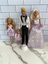 Barbie Wedding Bride, Groom, Bridesmaids Doll Set Bouquets of Flowers Cake N8