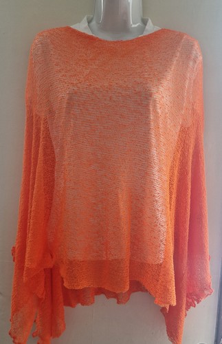 Orange bolero knit big poncho - knit,