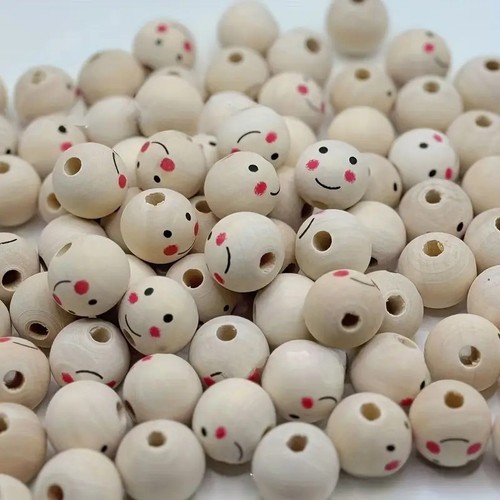 Wooden doll head beads - 60,