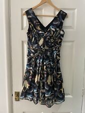Ted Baker Black Bird Print Chiffon Skater Size 2 UK 10 Dress
