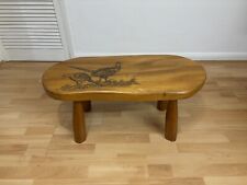 Vintage Solid Wood Rustic Coffee Table Side Table W/ Hand Carved Pheasant Design