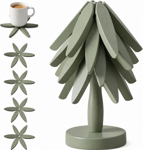 Sage green wooden trivet - trivet, tree