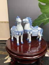 Handmade Blue & White Porcelain Horse – Finely Detailed Decorative Figurine 