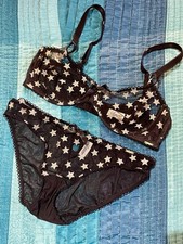 Lingerie Set Somerset By Temperley Black Star Sheer Sexy Bra Knickers 36C M