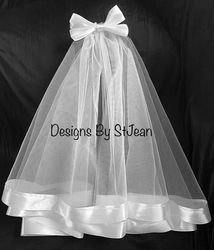 Tier white satin edge veil - edge,